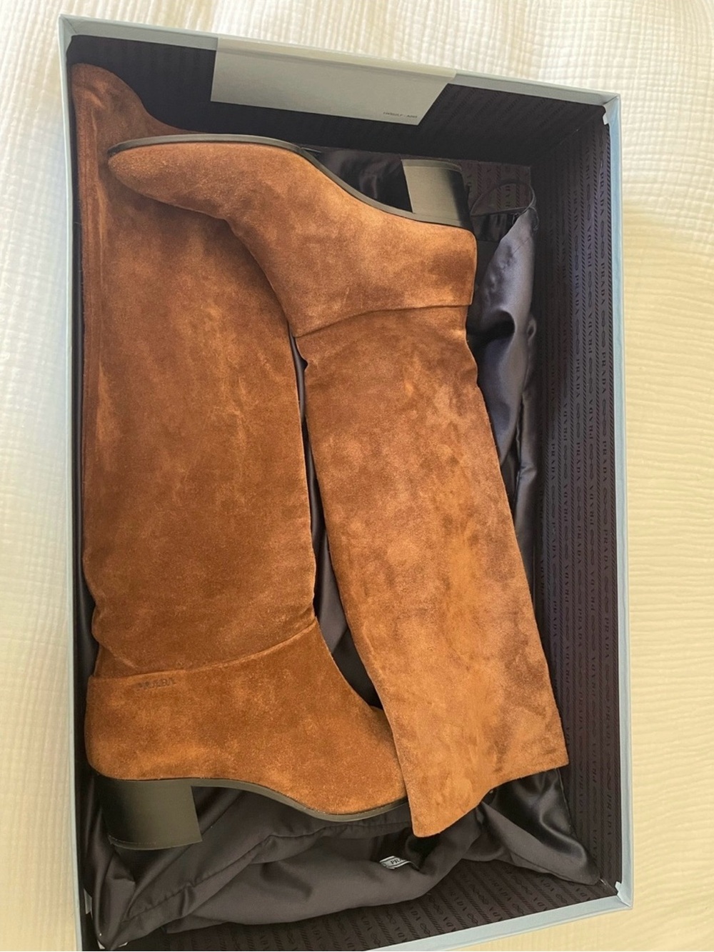 Prada Stretch Suede Tall Boots Bruciato Brown Size 37/7.5 - Picture 3 of 13